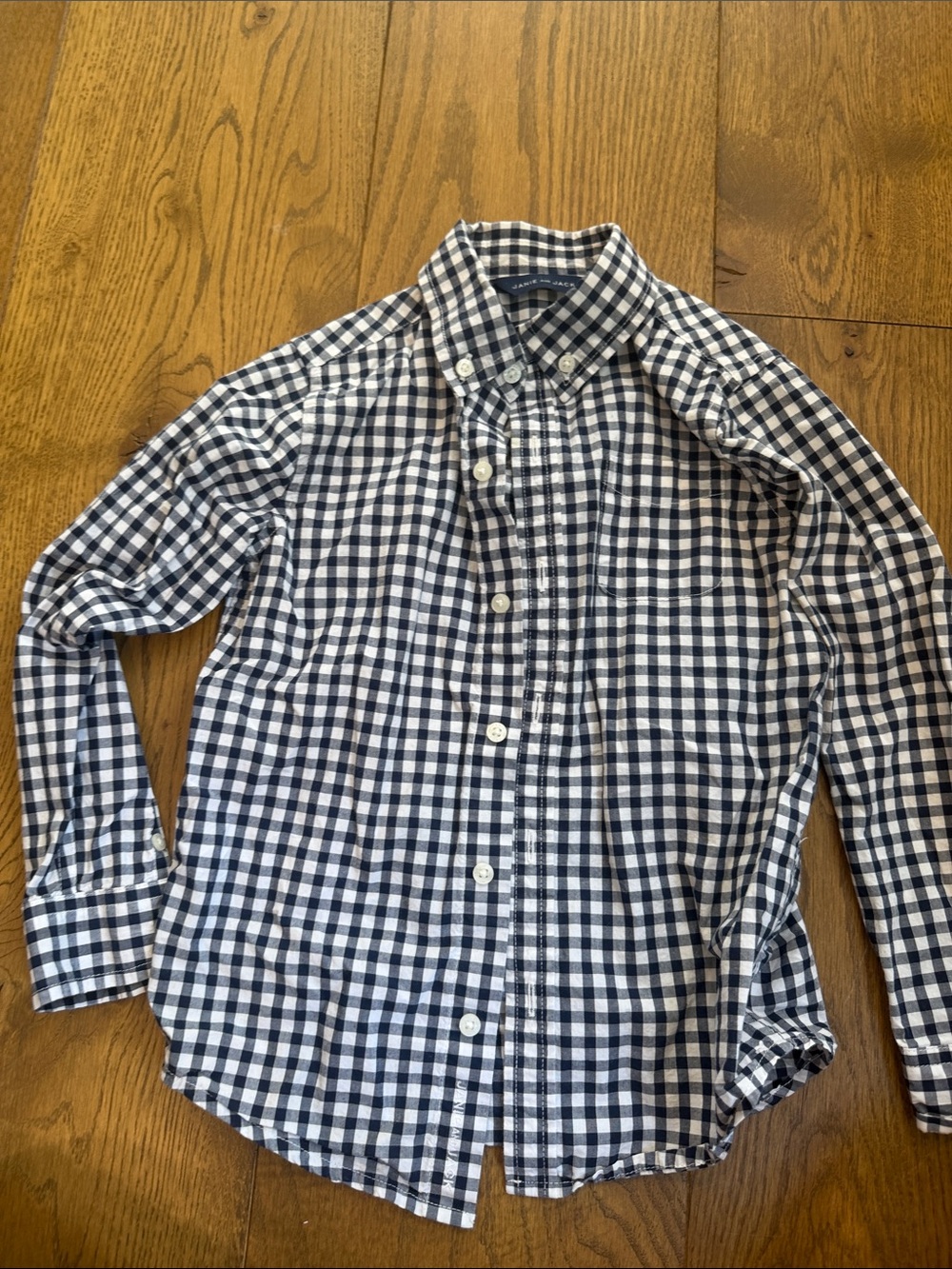 Janie and Jack boys Navy and White Check Button-Down Shirt - size 5